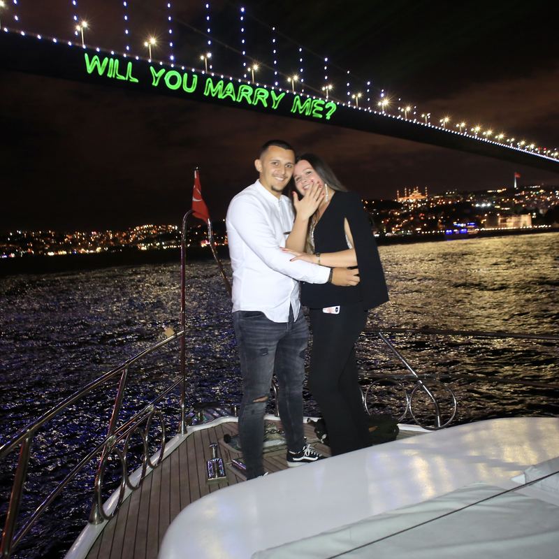 Laser writing Will you marry me under the Bosphorus Bridge